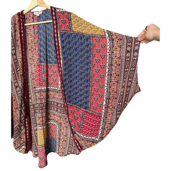 Umgee Mix Block Print Boho Patchwork Open Front Kimono Duster Size S/M - Picture 5 of 8